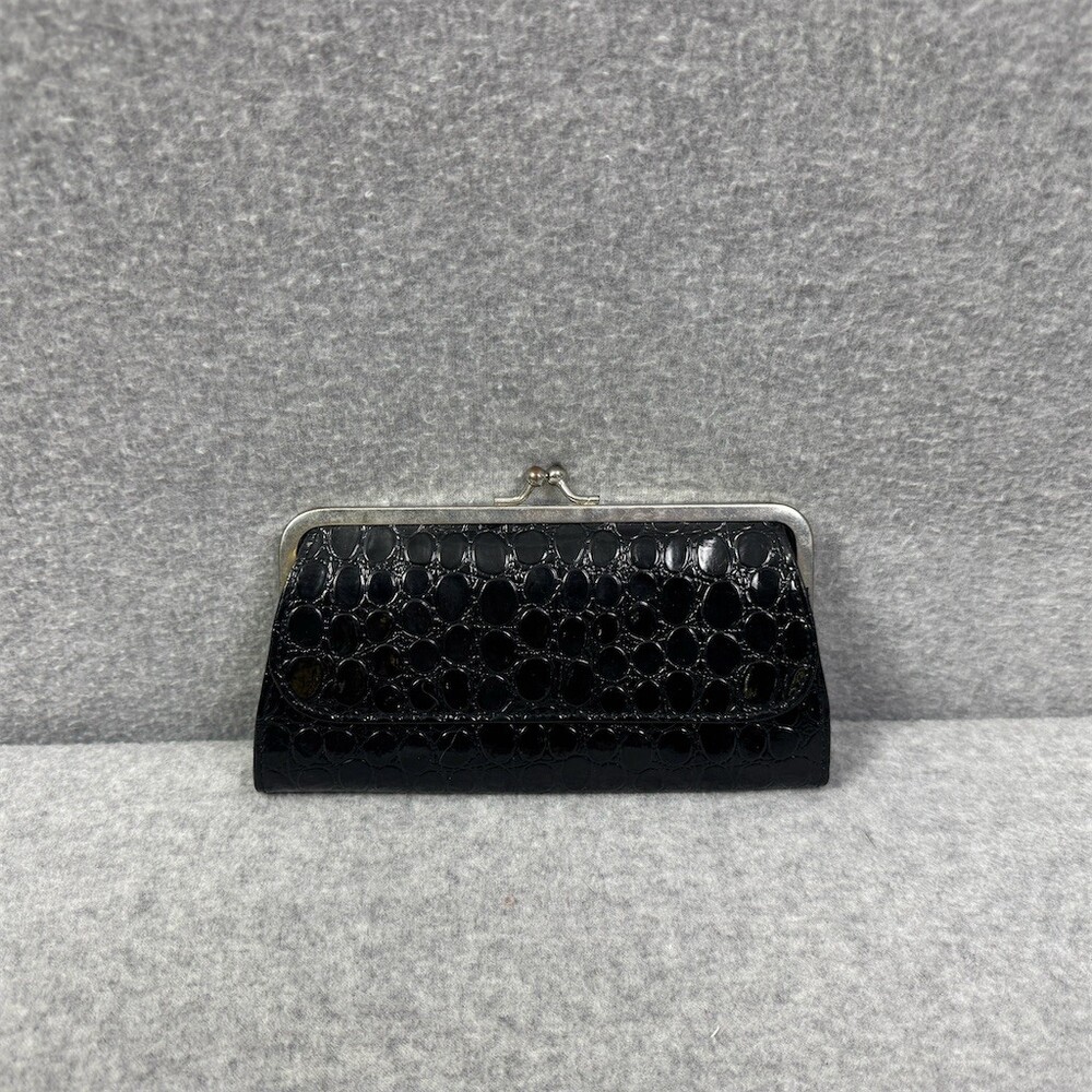 Vintage Womens Black Embossed Kisslock Frame Clutch Wallet